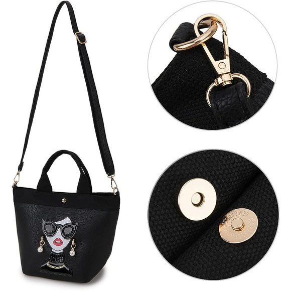 ENJOININ Funky Lady Face Purse for Women Casual Shopping Bag Top Handle Satchel - Picture 9 of 12